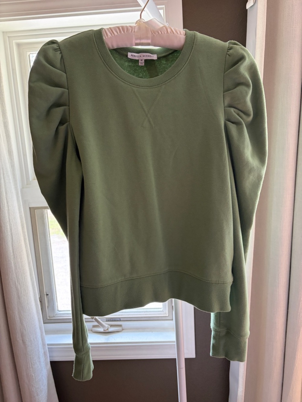 Rebecca Minkoff Olive Green Puff-Sleeve Sweatshirt